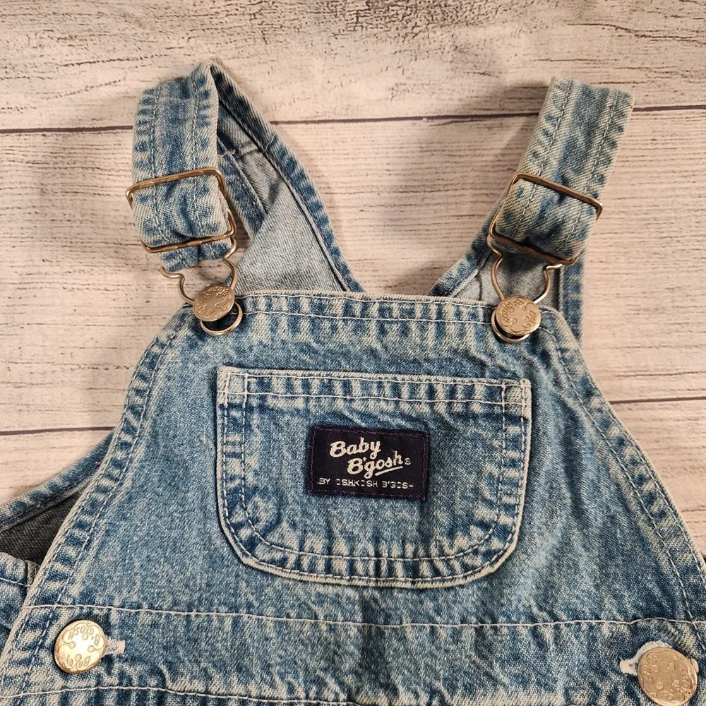 Vintage OshKosh B'Gosh Baby B'Gosh Denim Shortalls Overalls 12M 90s Vestbak